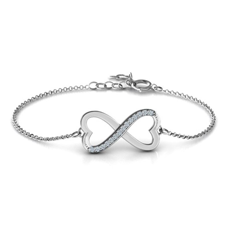 Personalised double heart infinity bracelet with accent stones