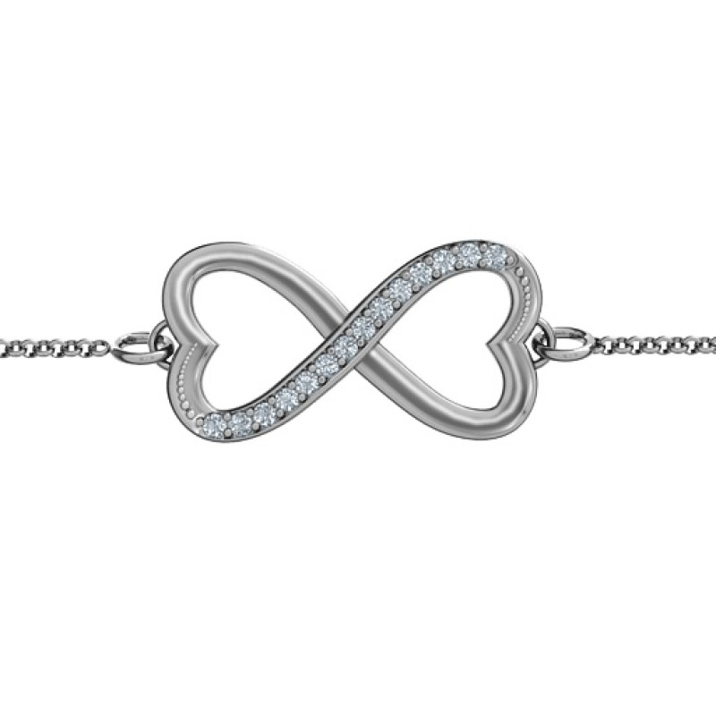Personalised double heart infinity bracelet with accent stones