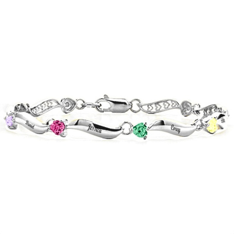 Personalised Engraved Bracelet with Heart-Cut Stones Personalised engraved bracelet with one to eight heart-cut stones