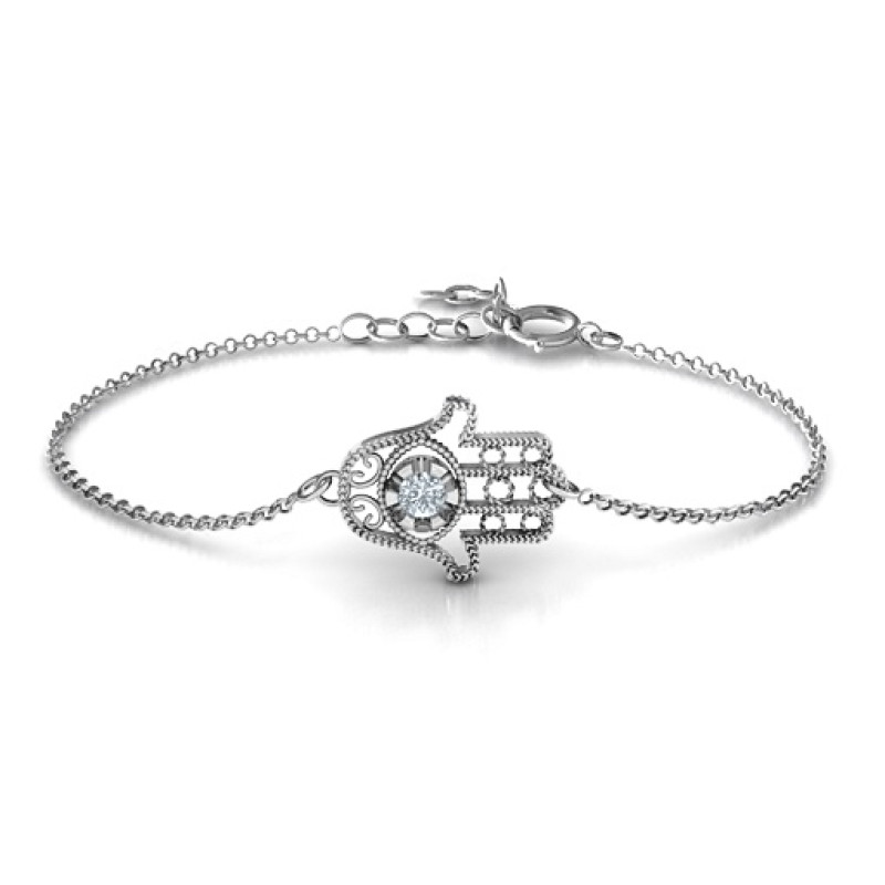 Personalised Horizontal Hamsa Bracelet Personalised horizontal Hamsa bracelet with a round stone