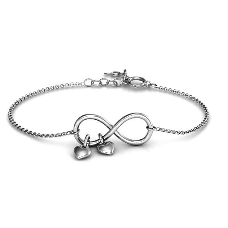 Infinity Promise Bracelet with Two Heart Charms Personalised infinity promise bracelet with two heart charms
