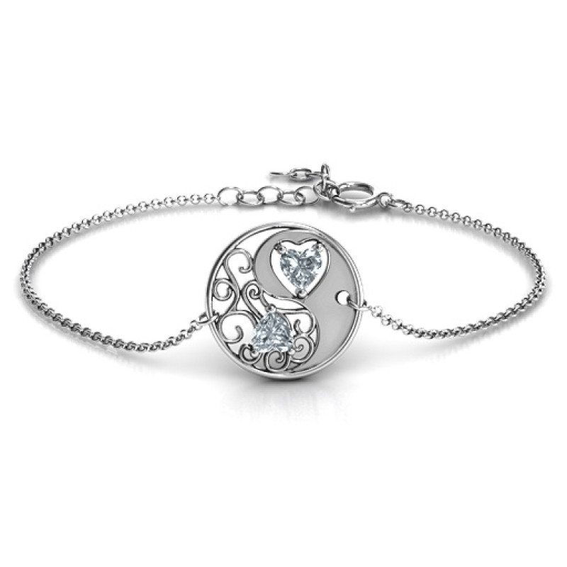 Personalised Love, Life and Balance Bracelet with yin yang heart design