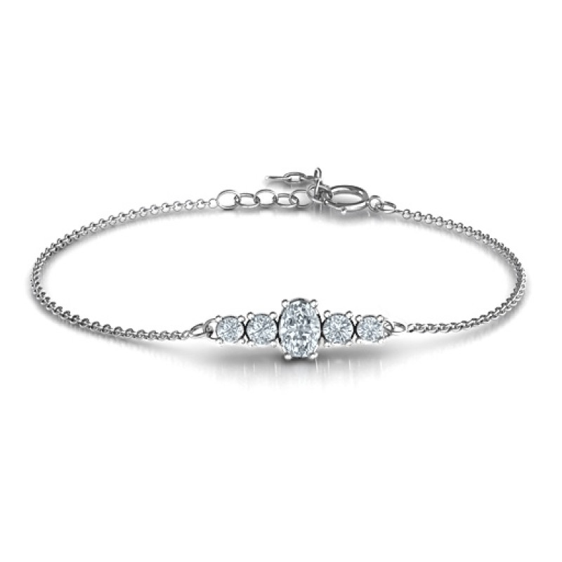Oval Centre and Four Side Round Stones Bracelet Personalised bracelet with an oval centre stone and four round side stones