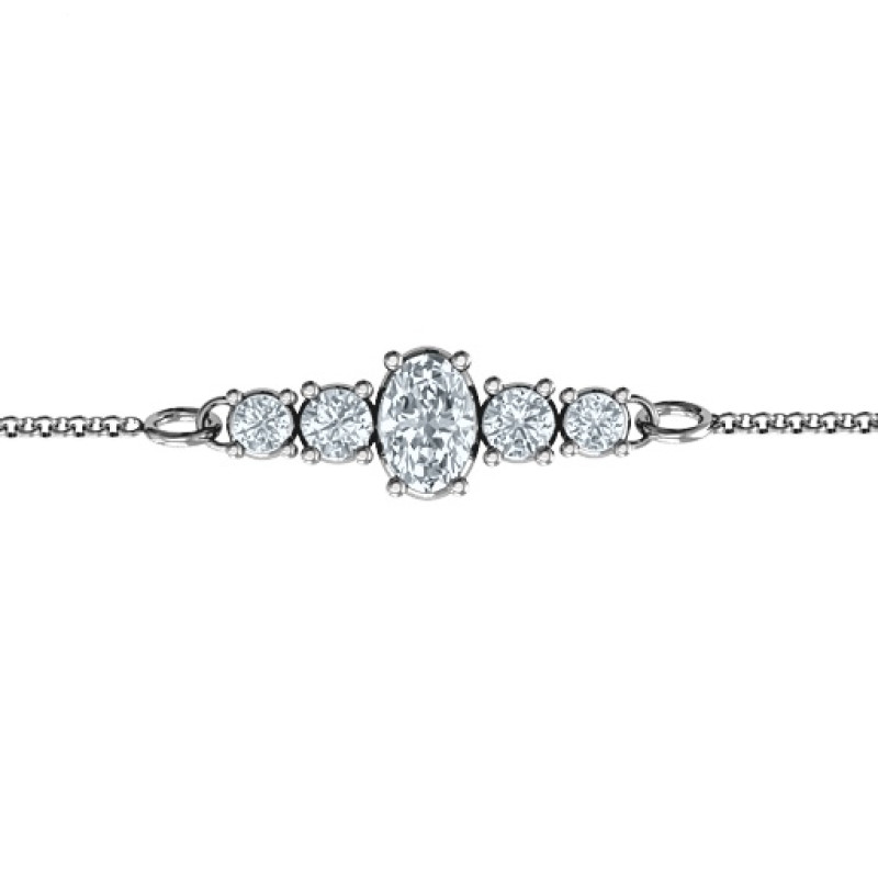 Oval Centre and Four Side Round Stones Bracelet Personalised bracelet with an oval centre stone and four round side stones