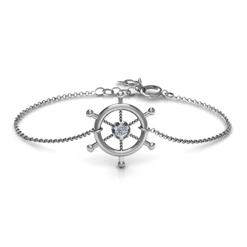 Personalised Ship's Wheel Bracelet with round centre stone