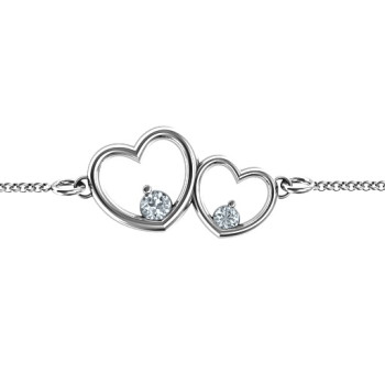 Sterling Silver Double Heart With Two Stones Bracelet Sterling Silver Double Heart With Two Stones Bracelet