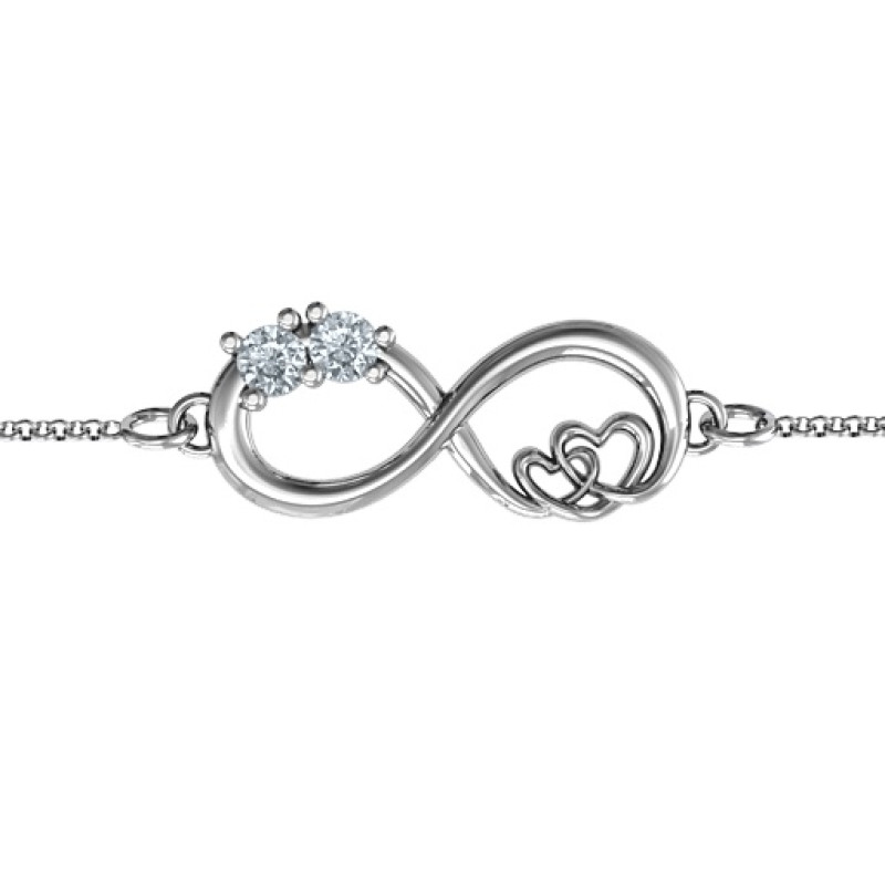 Personalised Double Love Infinity Bracelet Double Love Infinity Bracelet with two interlocking hearts and two round stones