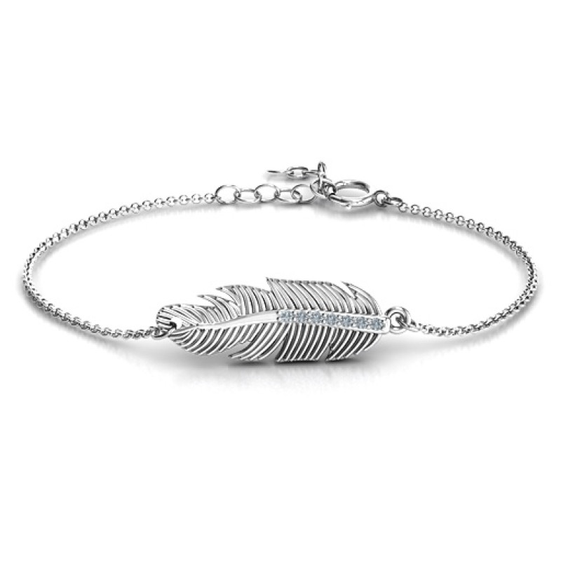 Sterling Silver Feather Accent Stones Bracelet Sterling silver feather bracelet with seven accent stones