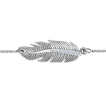 Sterling Silver Feather with Accent Stones Bracelet Sterling Silver Feather with Accent Stones Bracelet