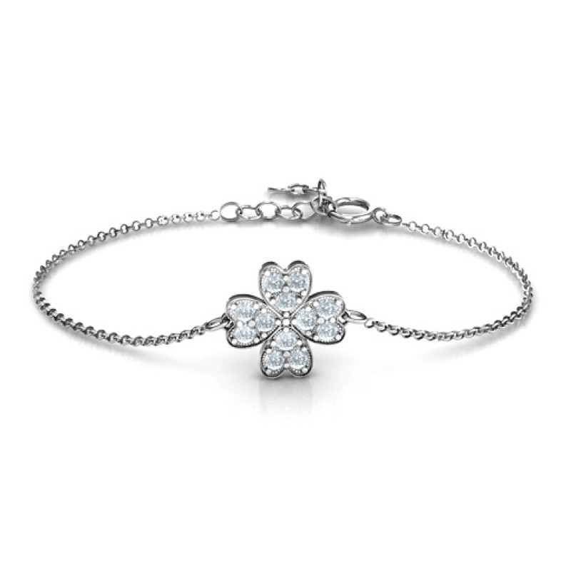 Four Leaf Heart Clover Bracelet Four leaf heart clover bracelet with round stones