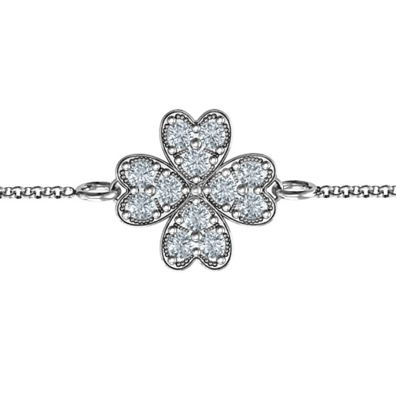 Four Leaf Heart Clover Bracelet Four leaf heart clover bracelet with round stones