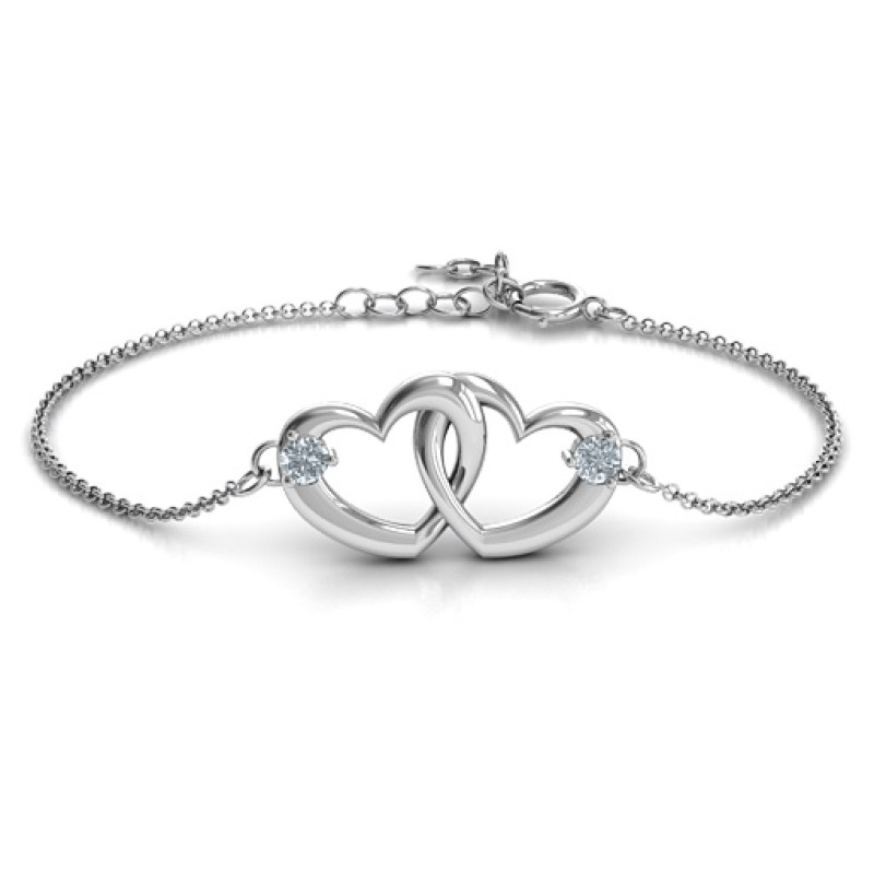 Interlocking Heart Promise Bracelet with Two Stones Personalised interlocking heart promise bracelet with two stones