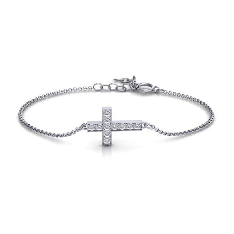 Sterling Silver Cross Bracelet with Cubic Zirconia Sterling silver cross bracelet with cubic zirconia accent stones
