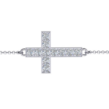 Sterling Silver Shimmering Cross Bracelet With Cubic Zirconia Accent Stones Sterling Silver Shimmering Cross Bracelet With Cubic Zirconia Accent Stones