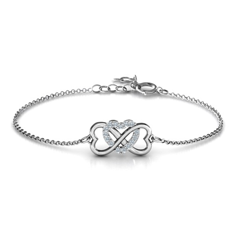 Personalised Triple Heart Infinity Bracelet Personalised triple heart infinity bracelet with round accent stones