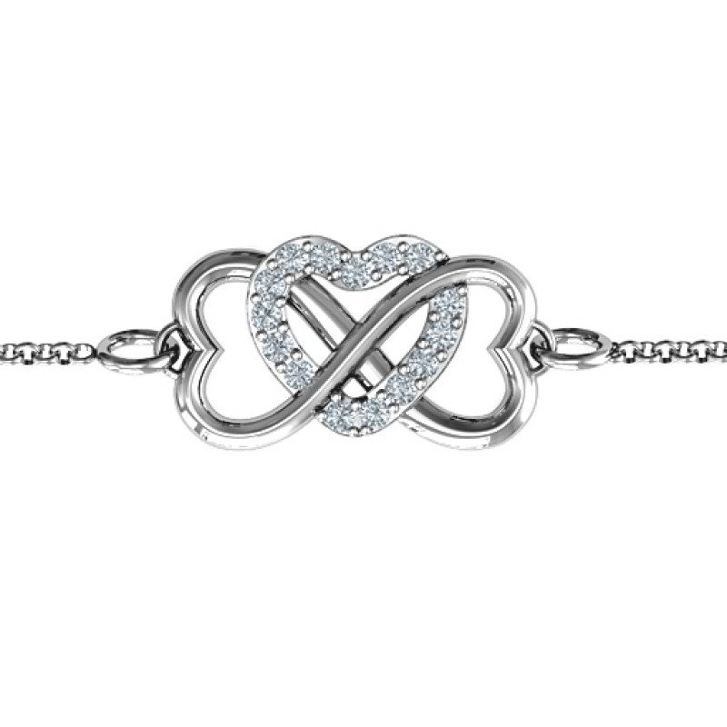 Personalised Triple Heart Infinity Bracelet Personalised triple heart infinity bracelet with round accent stones