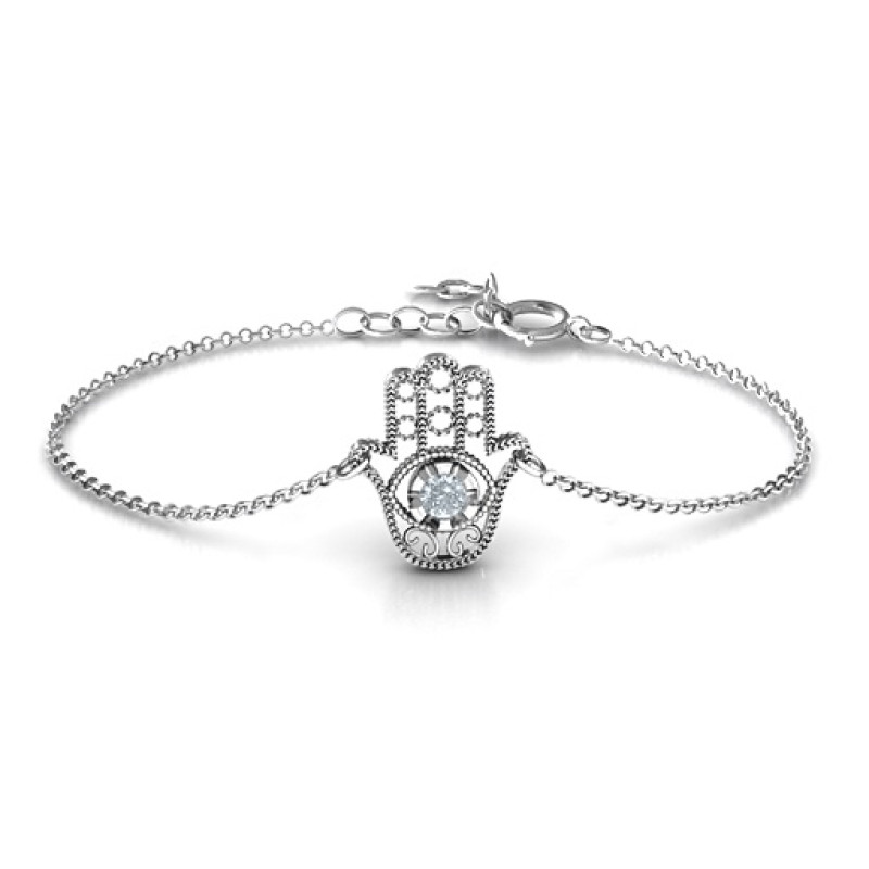 Personalised upright Hamsa bracelet with round stone