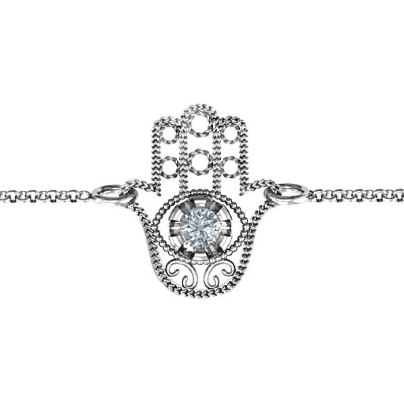 Personalised upright Hamsa bracelet with round stone