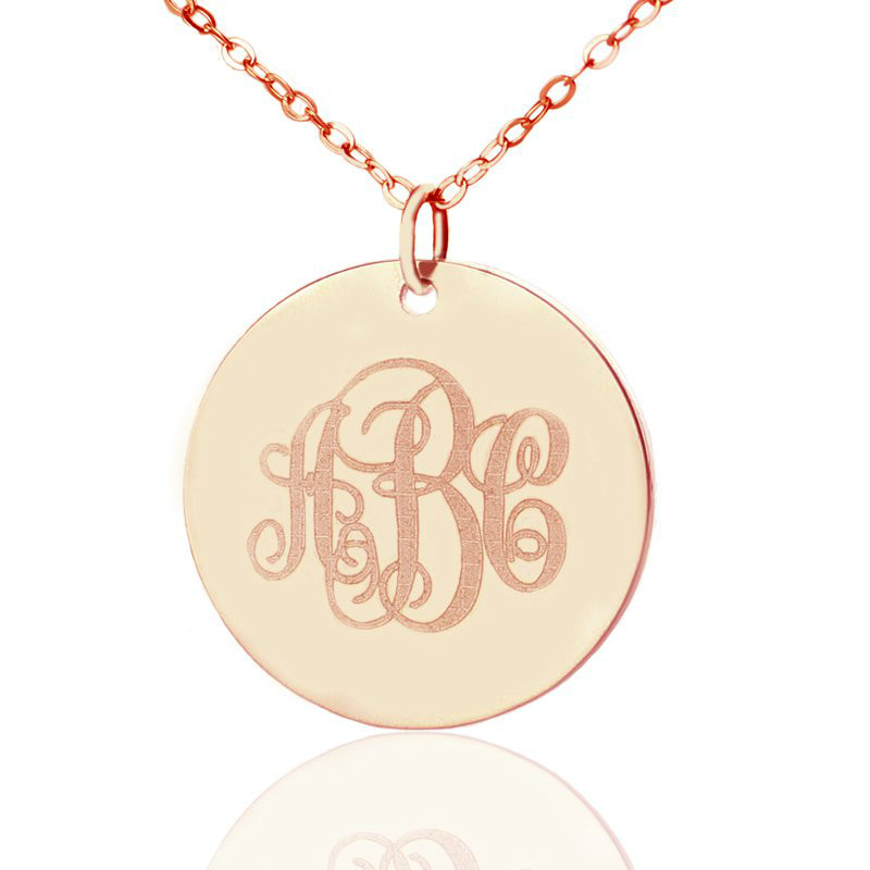 Solid Rose Gold Vine Font Engraved Monogram Necklace Solid rose gold engraved monogram necklace