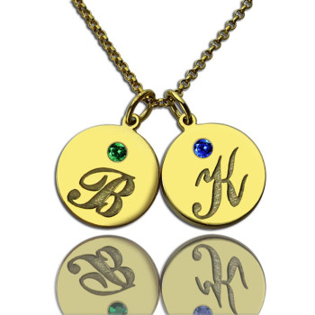 Engraved Initial Birthstone Disc Charm Necklace 18ct Gold Plated
