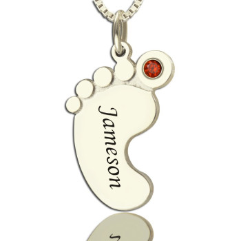 Personalised Mothers Baby Feet Necklace with birthstone Name