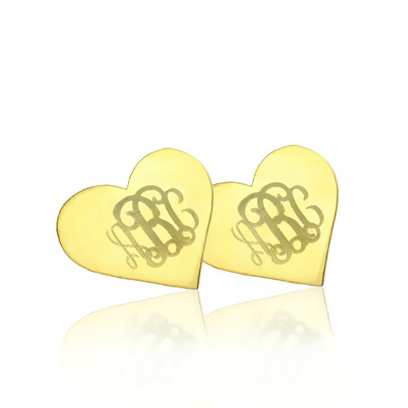 Gold Heart Monogram Stud Earrings Gold heart monogram stud earrings
