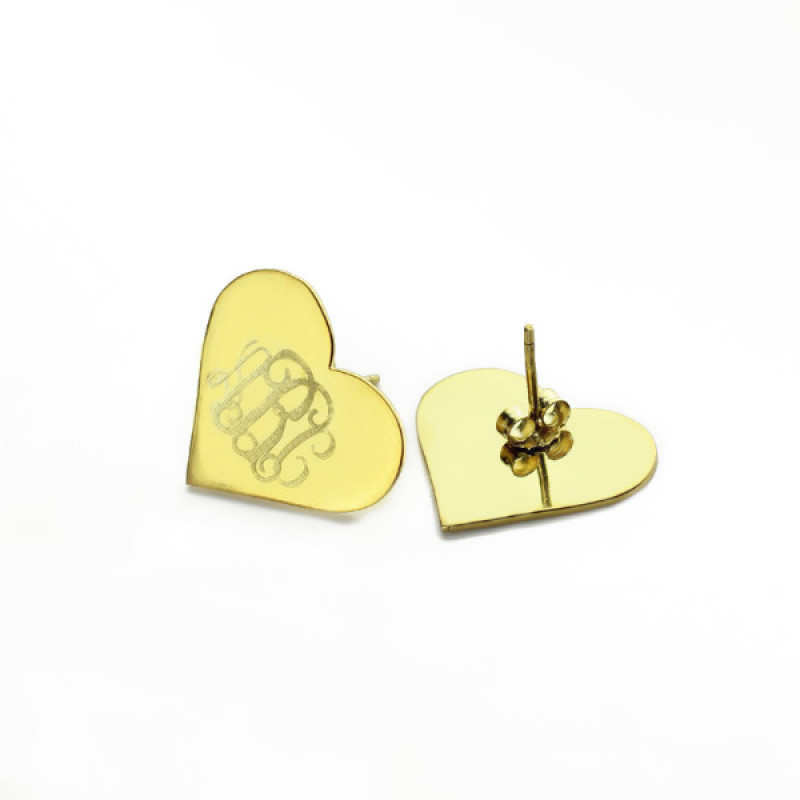 Gold Heart Monogram Stud Earrings Gold heart monogram stud earrings
