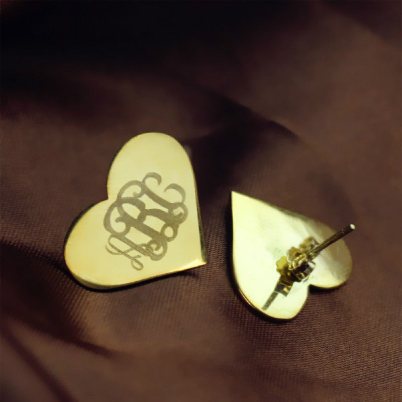 Gold Heart Monogram Stud Earrings Gold heart monogram stud earrings