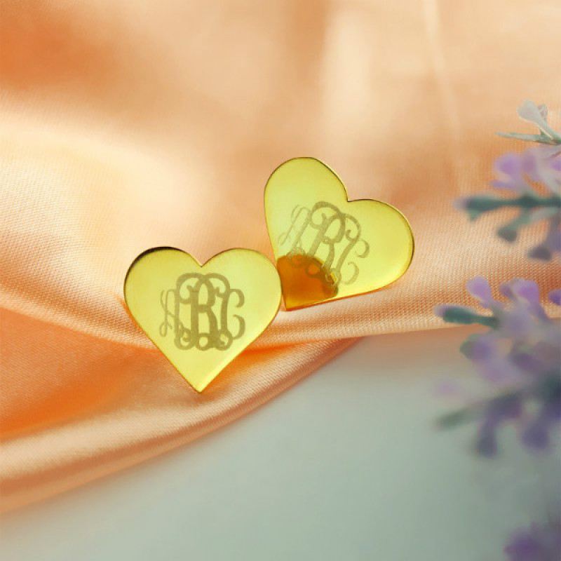 Gold Heart Monogram Stud Earrings Gold heart monogram stud earrings
