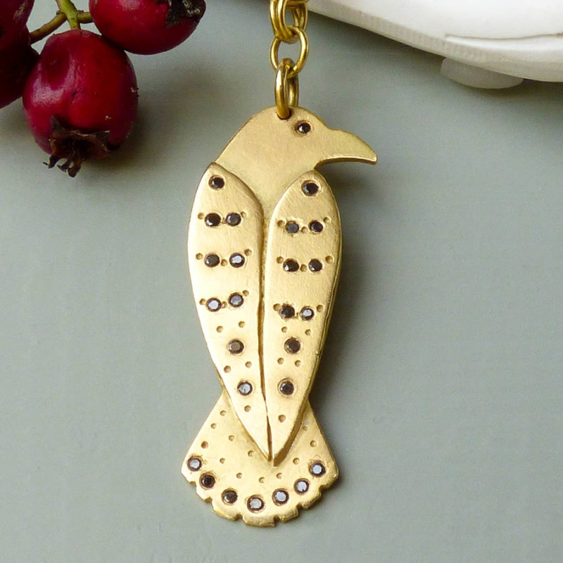 Merla crow pendant with black diamonds