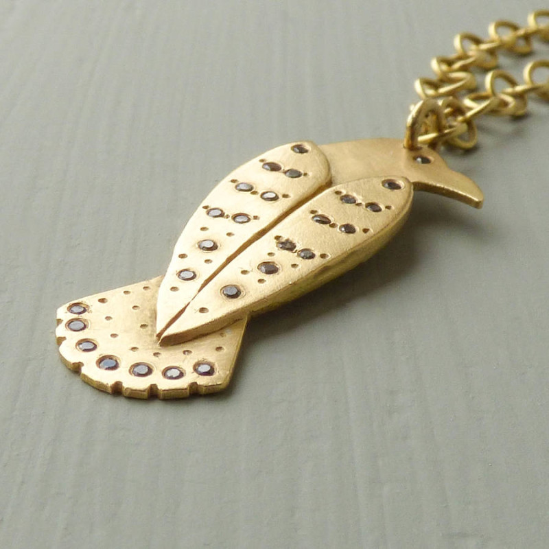 Merla crow pendant with black diamonds