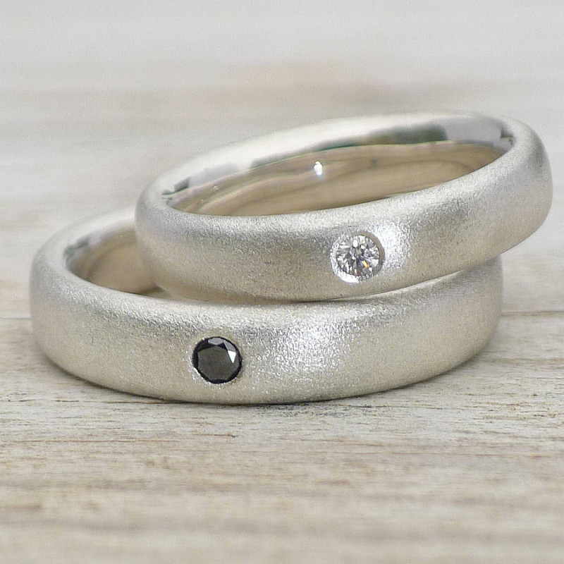 Handmade Frosted Silver Diamond Wedding Rings Frosted silver diamond wedding ring set
