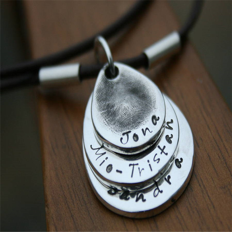 Men's Personalised Teardrop Trio Fingerprint Chain Men's personalised teardrop trio fingerprint chain
