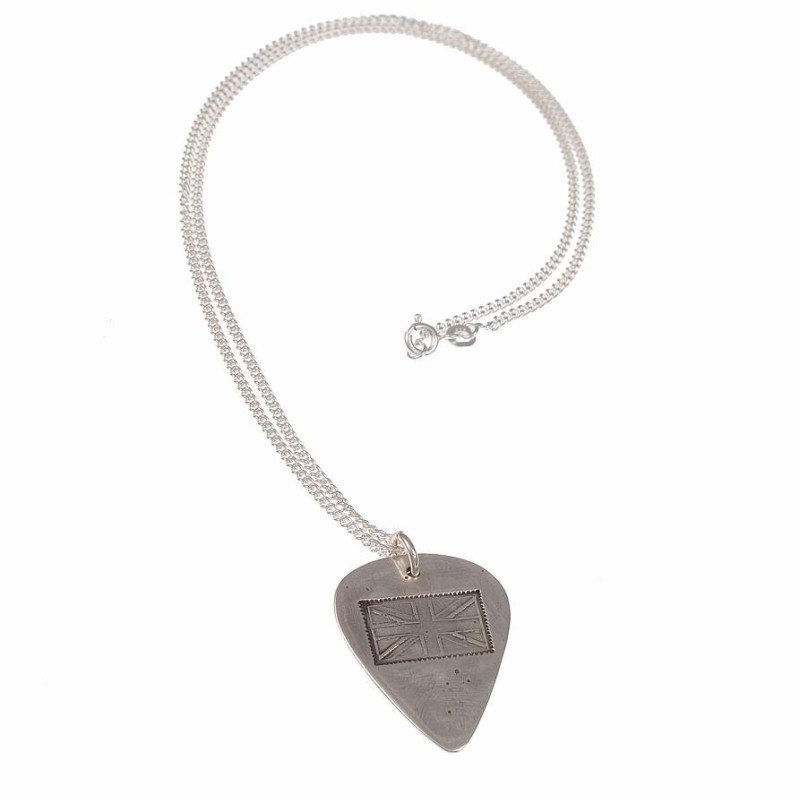 British Flag Stamp Silver Plectrum Necklace British flag stamp plectrum necklace