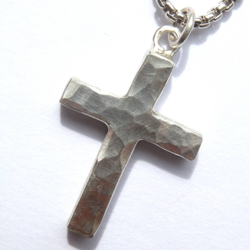 Chunky Hammered Sterling Silver Cross Necklace Chunky hammered sterling silver cross necklace