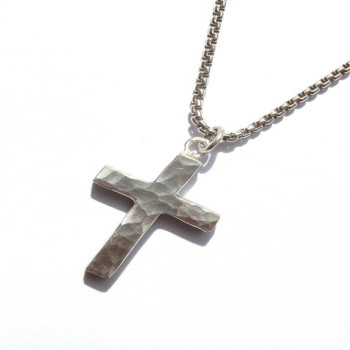 Chunky Hammered Silver Cross Necklace Chunky Hammered Silver Cross Necklace