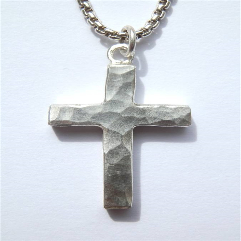 Chunky Hammered Sterling Silver Cross Necklace Chunky hammered sterling silver cross necklace