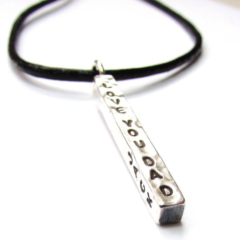 Chunky silver bar necklace detail