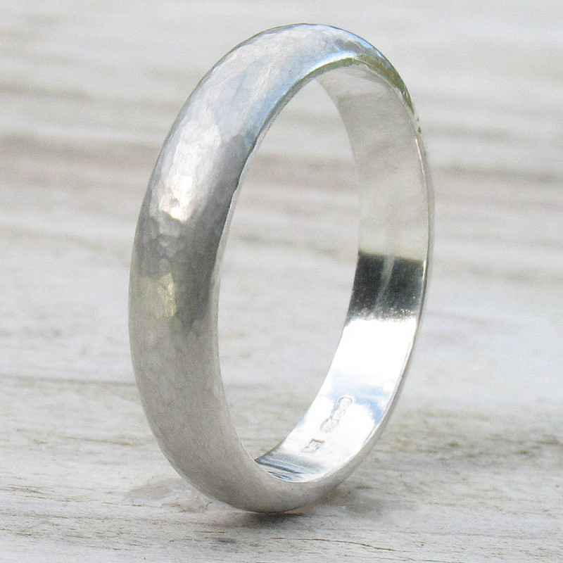 Handmade hammered ring with a 4 mm band