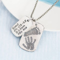 Personalised baby print and birth information dog tag necklace with two pendants