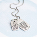Personalised baby print and birth information dog tag necklace with two pendants