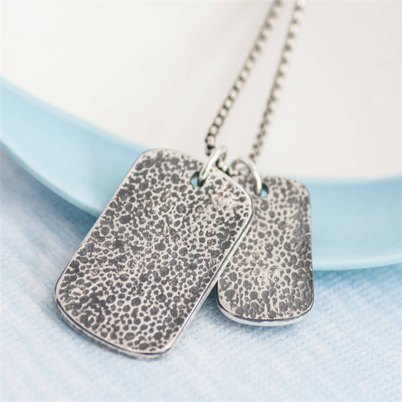 Personalised baby print and birth information dog tag necklace with two pendants