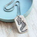 Personalised baby print and birth information dog tag necklace with two pendants