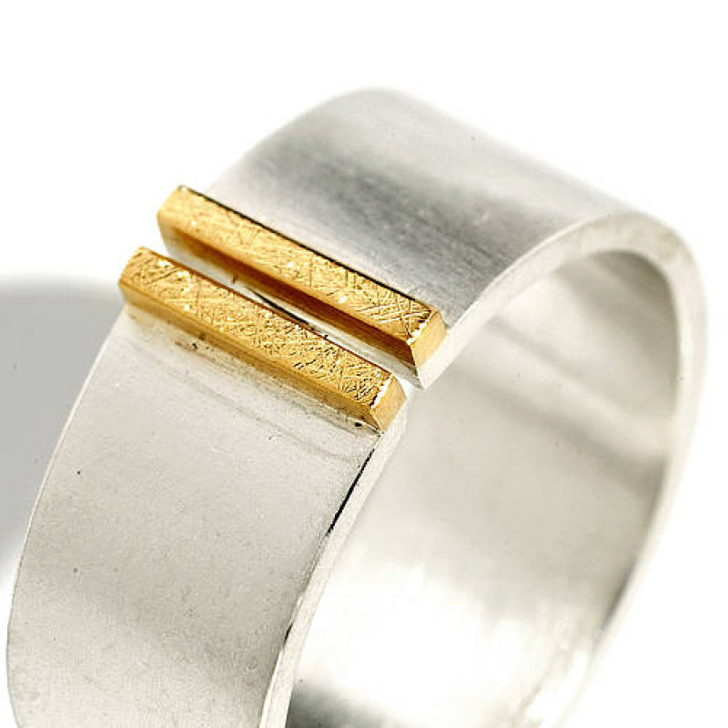 Silver and Gold Double Bar Wide Band Ring Silver and gold double bar wide band ring