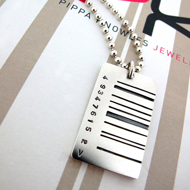 Wide Barcode Tag Pendant on a chain