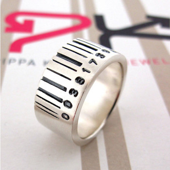 Extra Wide Silver Barcode Ring Extra Wide Silver Barcode Ring
