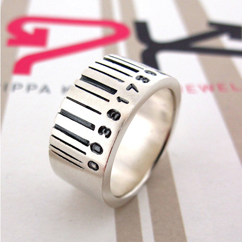 Extra Wide Silver Barcode Ring product view