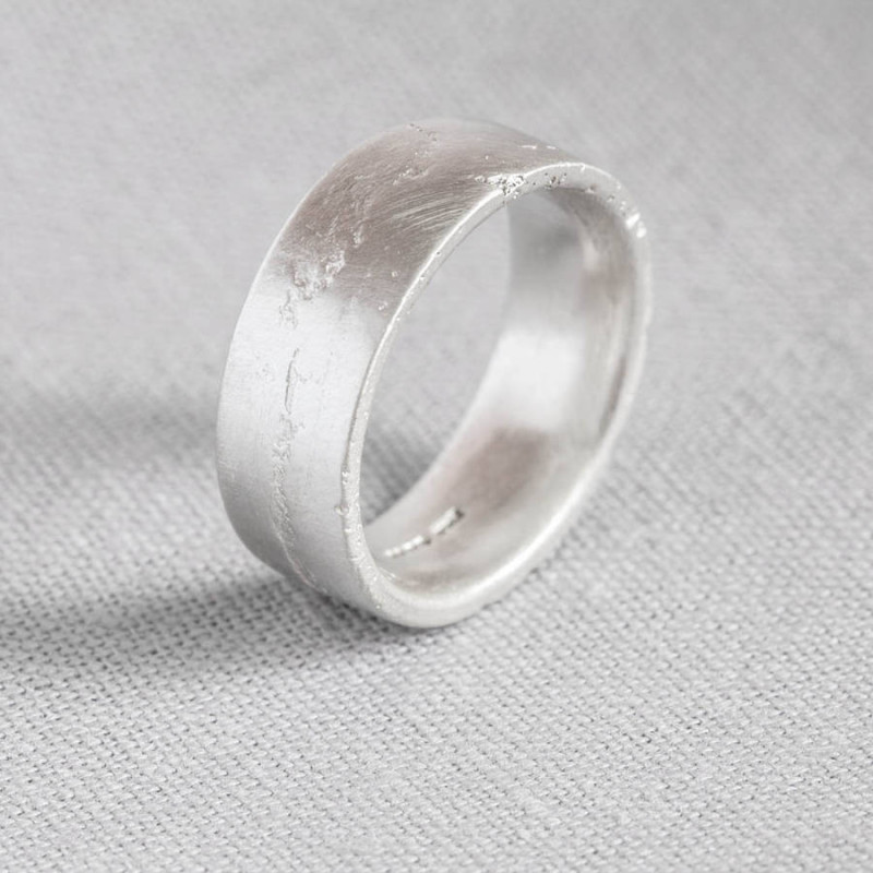 Flat Sand Cast Wedding Ring Detail Flat sand cast wedding ring detail view