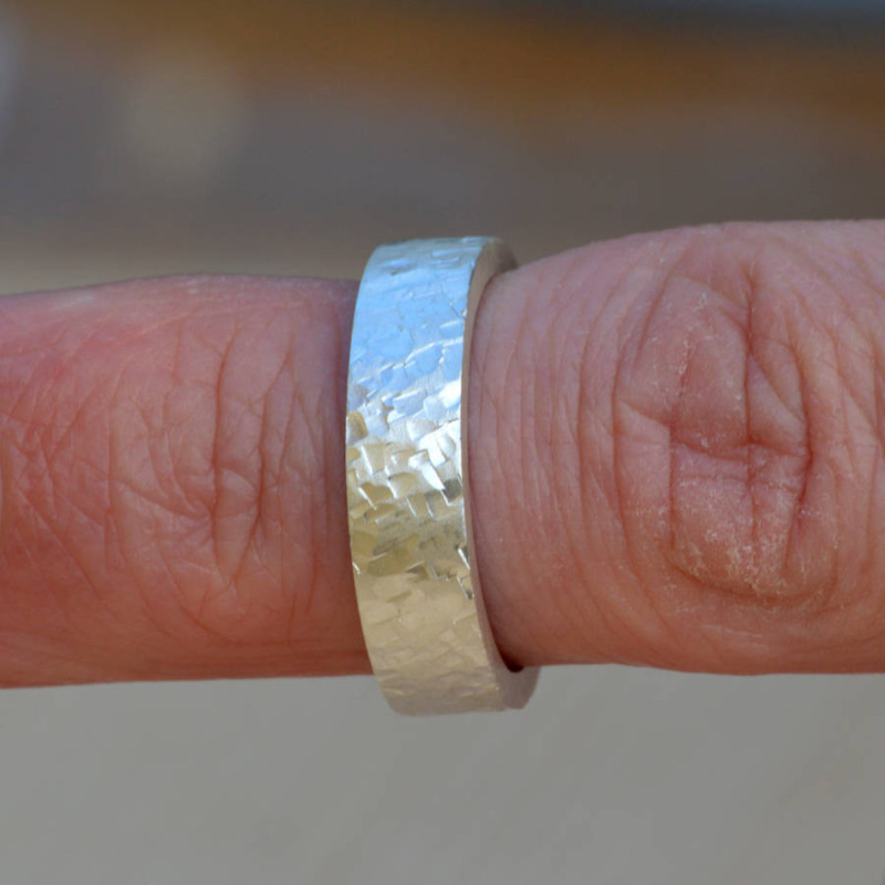 Personalised textured sterling silver wedding band