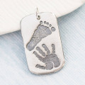 Personalised dog tag necklace with handprint and footprint details